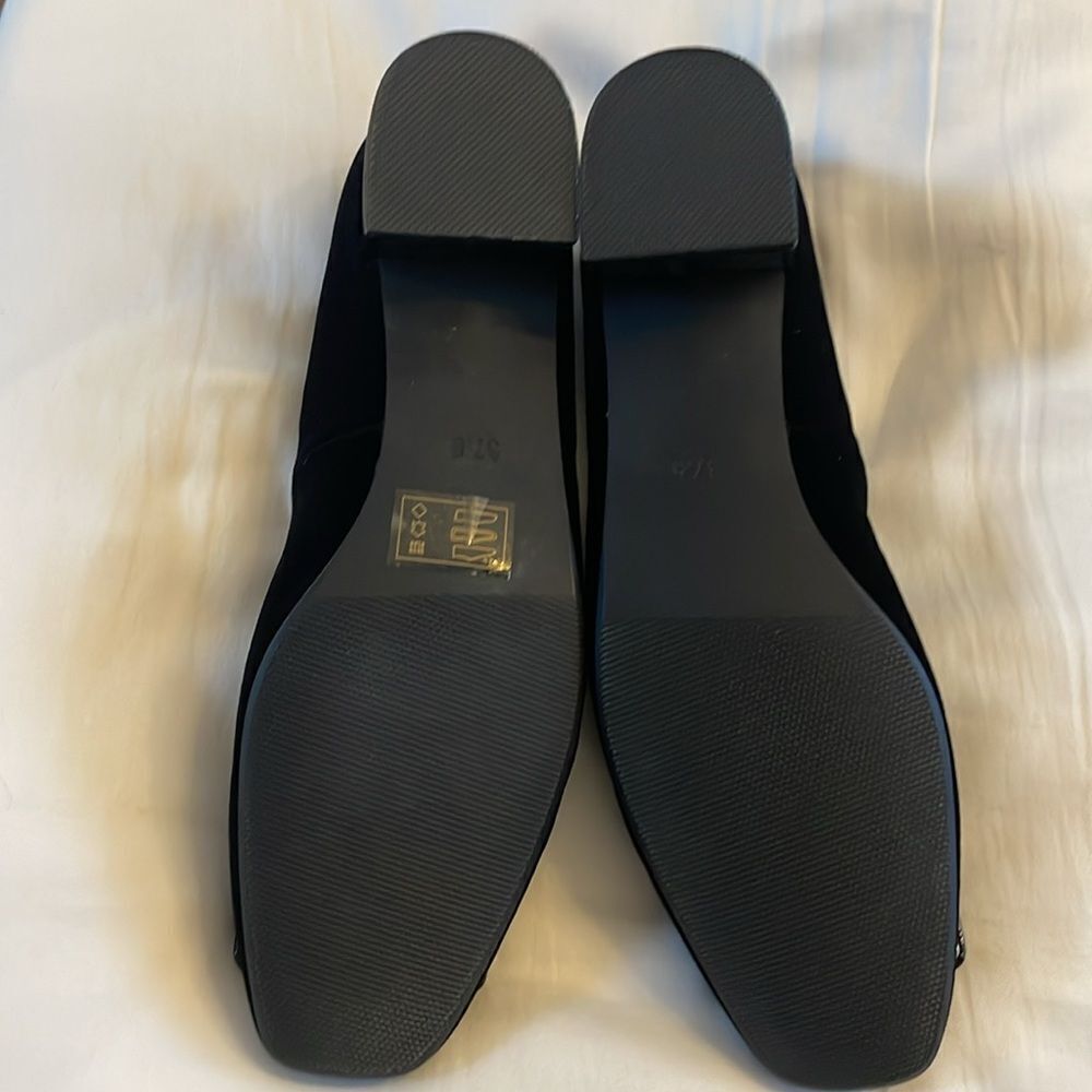 GG COLLECTION BLACK VELVET BALLET FLATS WITH SQUARE BLACK DETAIL.  NEW I… - Picture 5 of 12